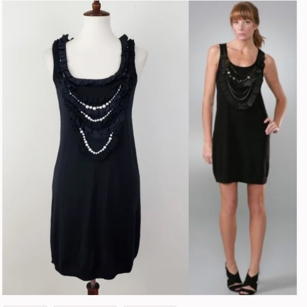 Nanette Lenore wool silk Pearl crystal Embellished Tank Top dress merino